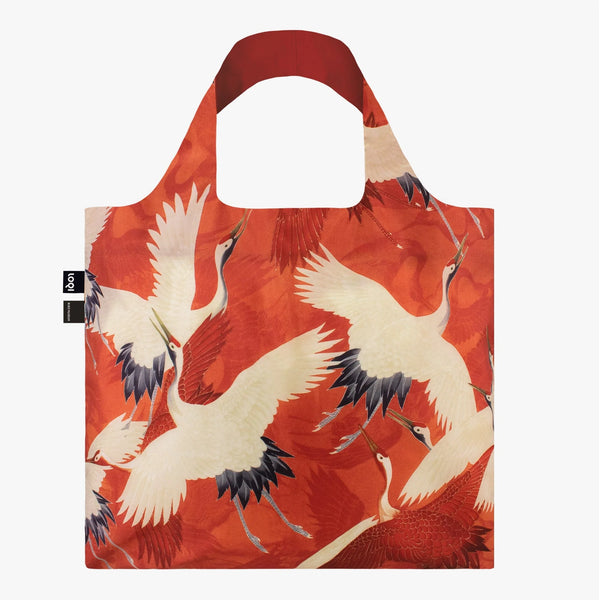 White and Red Cranes Recycled LOQI Bag