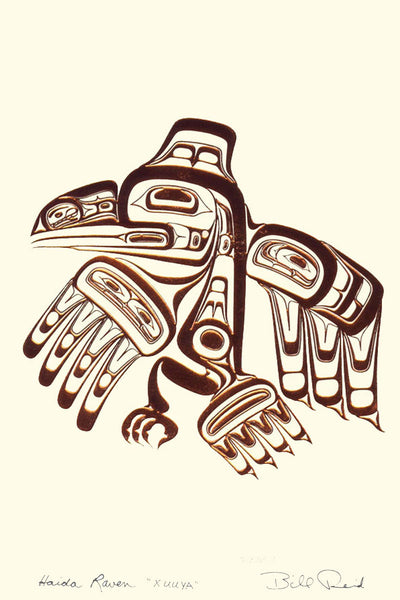 Bill Reid Matted Copper Embossed Art Card, "Haida Raven - Xuuya"