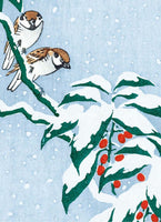 Sparrows on Snowy Bush Holiday Cards - Set of 8