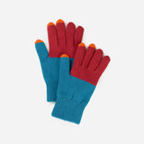 Colourblock Touchscreen Gloves - Teal/Wine Red