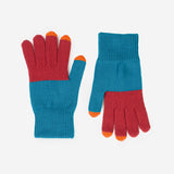 Colourblock Touchscreen Gloves - Teal/Wine Red
