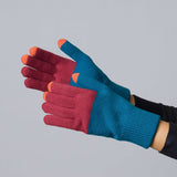 Colourblock Touchscreen Gloves - Teal/Wine Red
