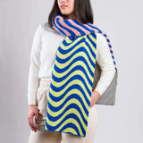 Sound Wave Big Knit Scarf - Coral/Cobalt