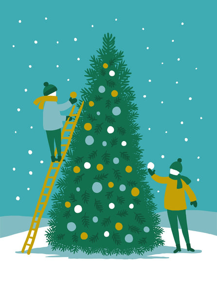 Decorating the Tree Silkscreen Holiday Cards - Set of 8